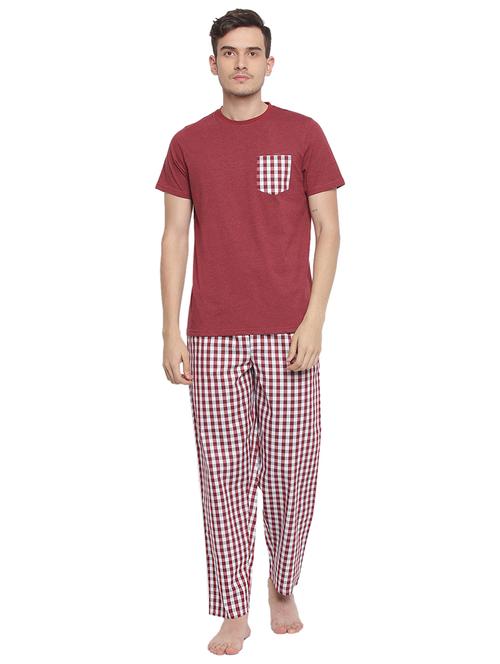 maroon checkered sleepwear set - 17815301 - Very Small Image - 1