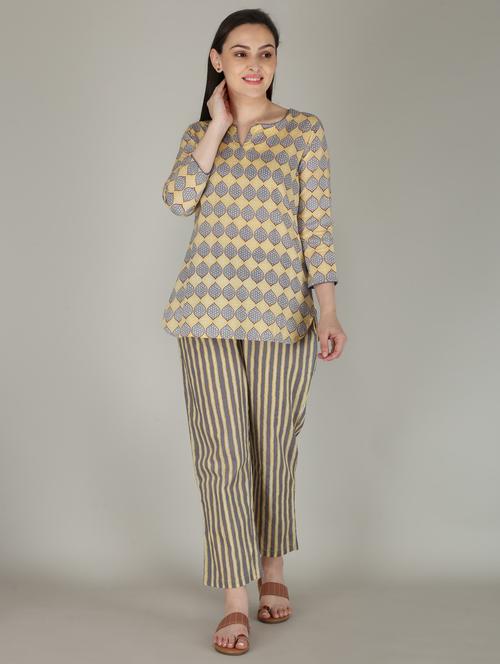 yellow printed nightwear pajama set - 17815343 - Very Small Image - 1
