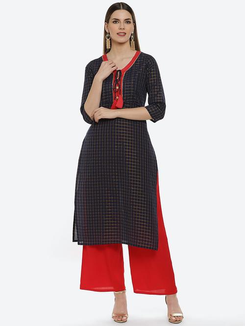 checkered straight kurta - 17815606 - Very Small Image - 1
