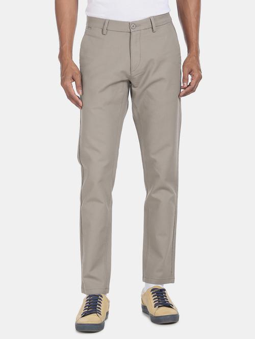 grey solid flat front casual trouser - 17815659 - Very Small Image - 1