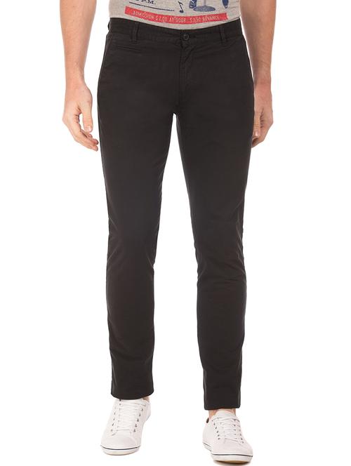 black solid flat front casual trouser - 17815672 - Very Small Image - 1