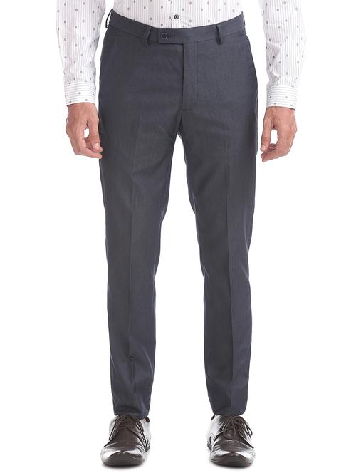 blue textured flat front formal trouser - 17815780 - Very Small Image - 1