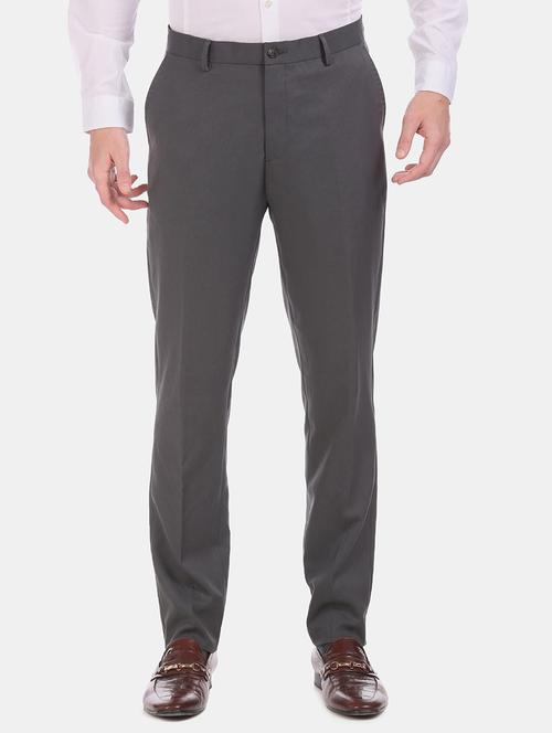 grey solid flat front formal trouser - 17815783 - Very Small Image - 1