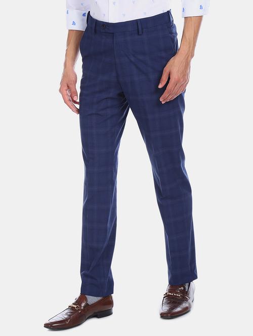 blue checkered flat front formal trouser - 17815813 - Very Small Image - 1