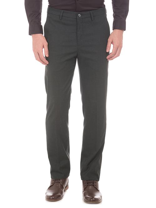 grey solid flat front formal trouser - 17815843 - Very Small Image - 1