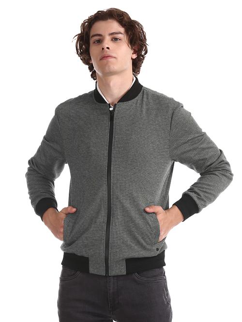 grey solid bomber jacket - 17815931 - Very Small Image - 1