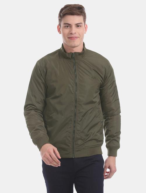 olive green solid casual jacket - 17815939 - Very Small Image - 1