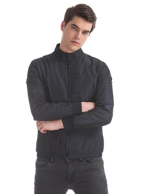 navy blue printed casual jacket - 17815977 - Very Small Image - 1