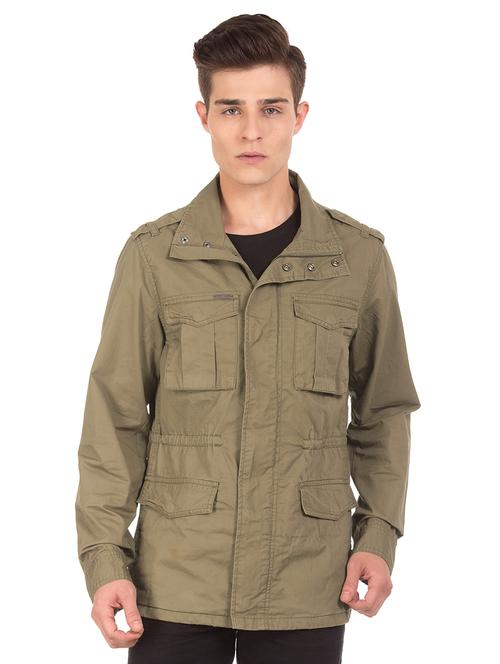olive green solid casual jacket - 17816009 - Very Small Image - 1