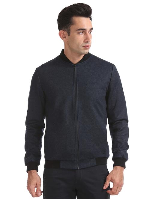 navy blue solid bomber jacket - 17816062 - Very Small Image - 1