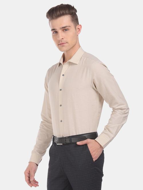 beige solid formal shirt - 17816300 - Very Small Image - 1
