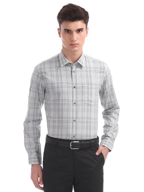 grey checkered formal shirt - 17816328 - Very Small Image - 1