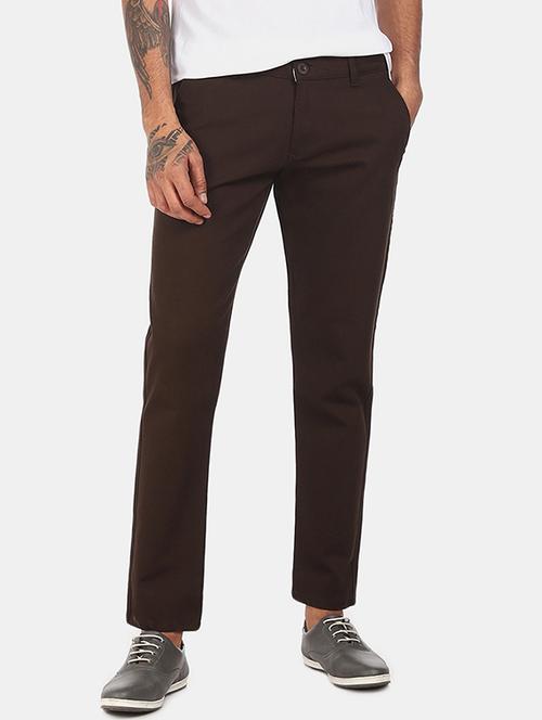 brown solid flat front casual trouser - 17816859 - Very Small Image - 1