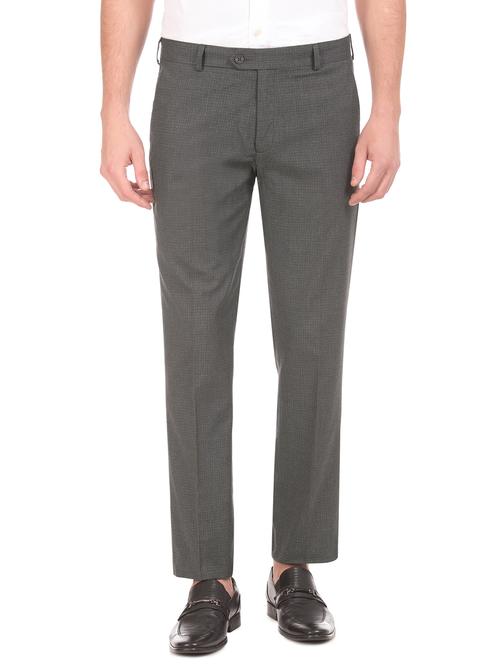 grey textured flat front formal trouser - 17816931 - Very Small Image - 1