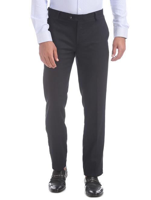 navy blue textured flat front formal trouser - 17816949 - Very Small Image - 1