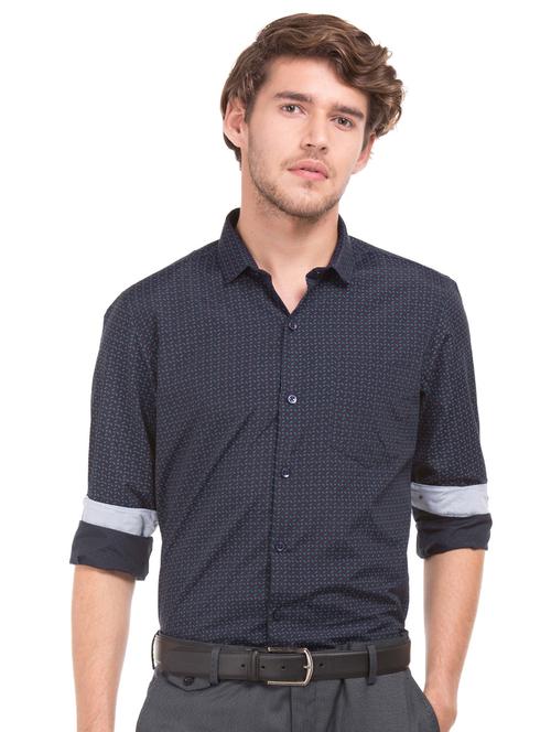 navy blue printed formal shirt - 17817229 - Very Small Image - 1