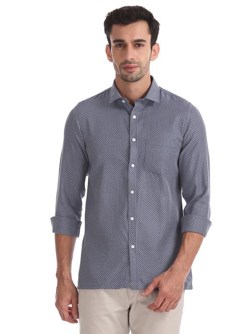 navy blue printed casual shirt - 17817279 - Very Small Image - 1