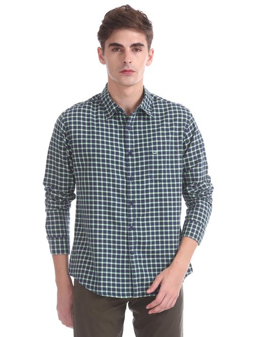 navy blue checkered casual shirt - 17817360 - Very Small Image - 1