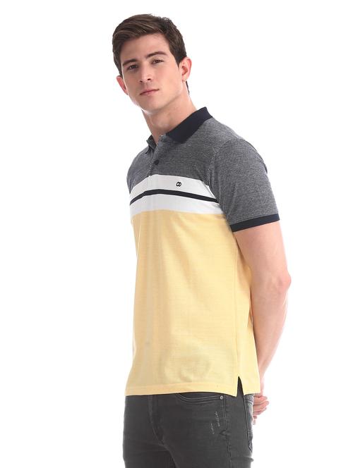 yellow color block polo t-shirt - 17817481 - Very Small Image - 1