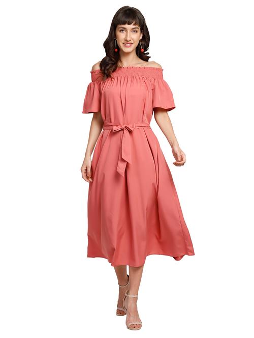 tie front solid off shoulder dress - 17817947 - Very Small Image - 1
