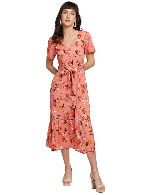 tie front floral fit & flare dress - 17817949 - Very Small Image - 1