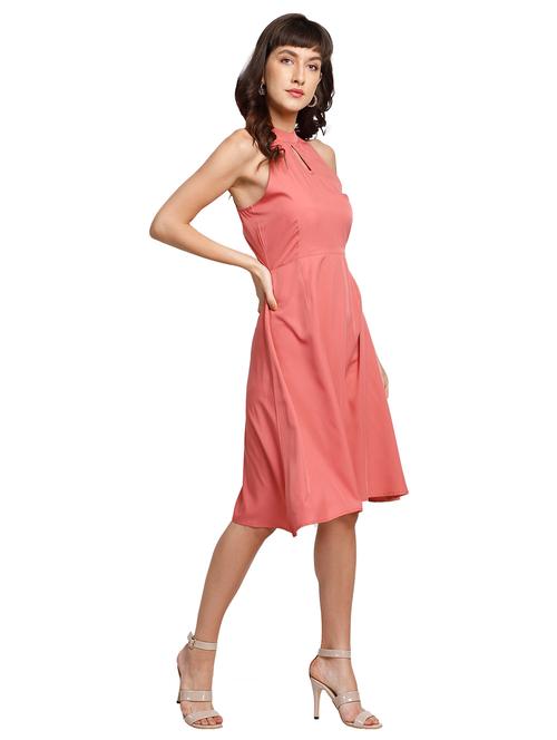 halter neck solid a-line dress - 17817953 - Very Small Image - 1