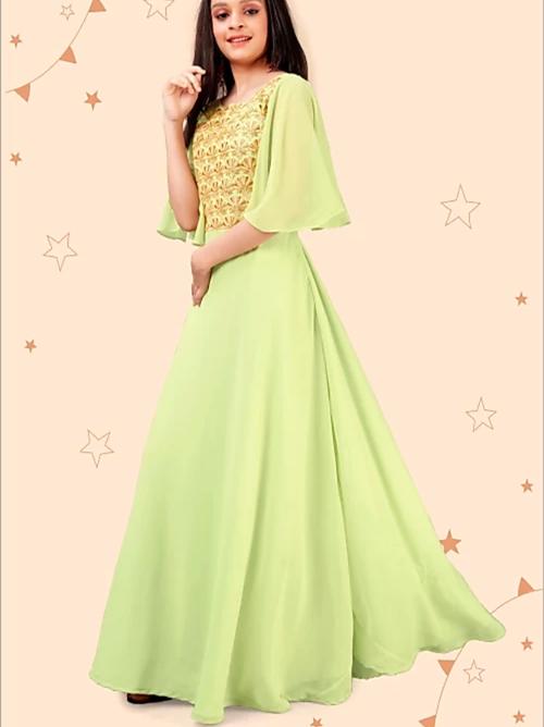 light green georgette full length party - 17818051 - Very Small Image - 1