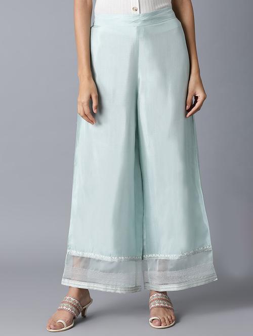 light blue solid straight palazzo - 17818109 - Very Small Image - 1
