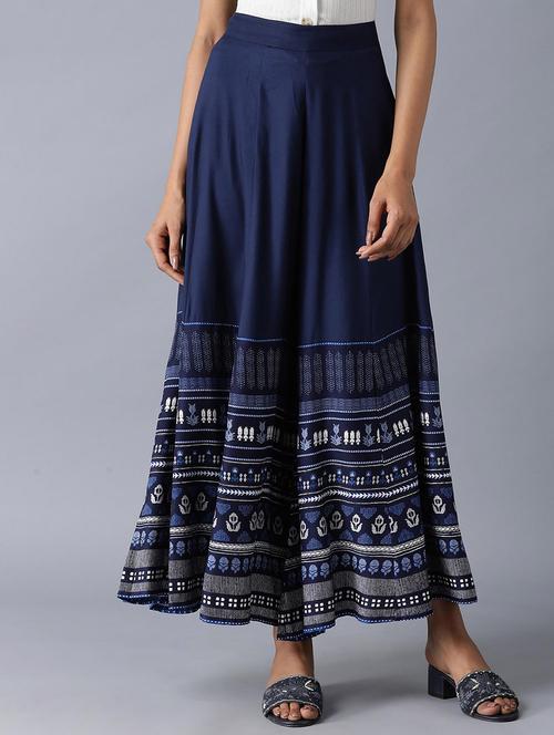 dark blue cotton flared skirt - 17818182 - Very Small Image - 1
