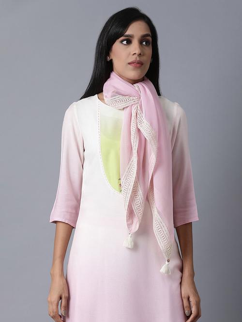 pink solid embroidered border scarf - 17818351 - Very Small Image - 1