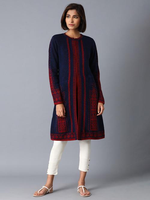 dark blue self design cardigan - 17818364 - Very Small Image - 1