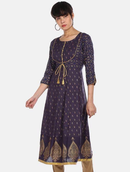 foil print flared kurta - 17818594 - Very Small Image - 1