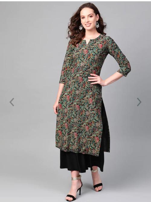 green & black cotton kurta - 17818879 - Very Small Image - 1