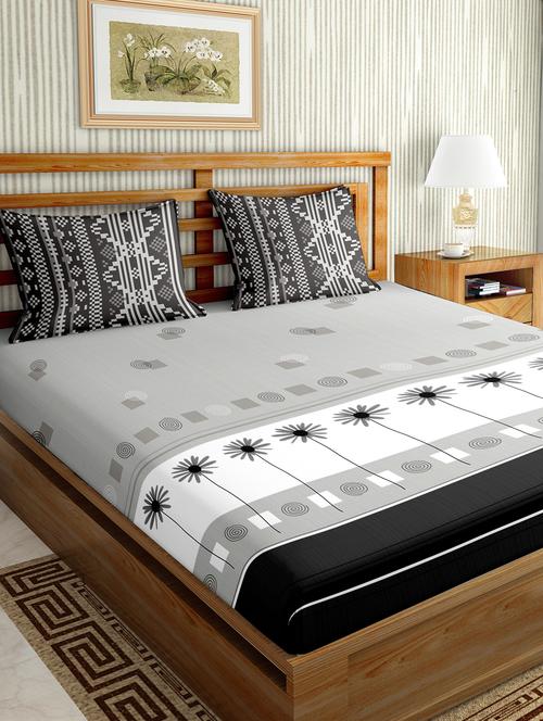 oscar collection double bedsheet set super king size cotton grey colour - 17819448 - Very Small Image - 1