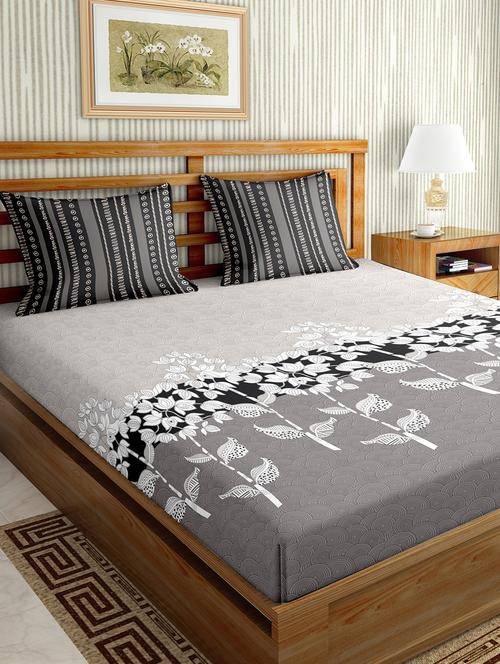 oscar collection double bedsheet set super king size cotton grey colour - 17819452 - Very Small Image - 1