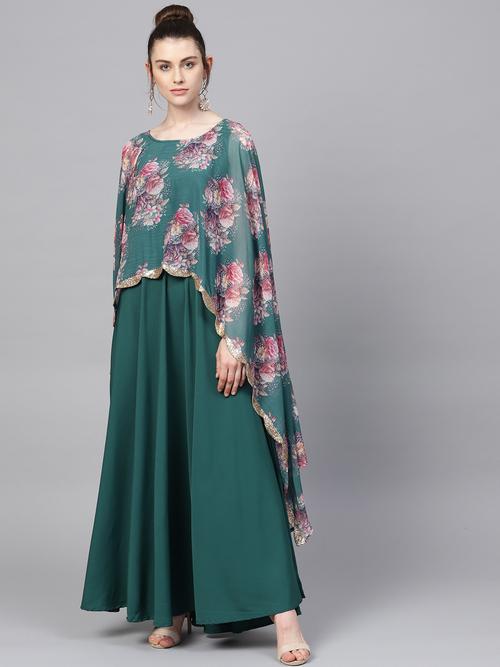 turquoise crepe kurta - 17819589 - Very Small Image - 1
