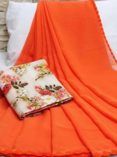 orange cotton saree - 17819604 - Very Small Image - 1
