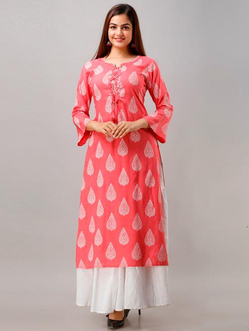 orange rayon kurta skirt set - 17819663 - Very Small Image - 1