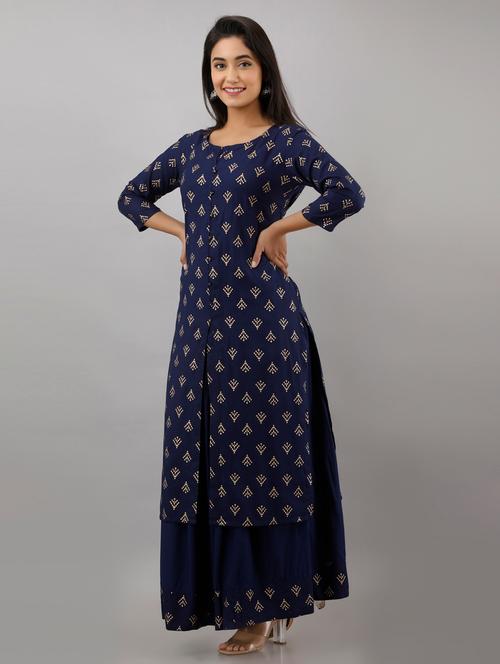 blue rayon kurta skirt set - 17819664 - Very Small Image - 1