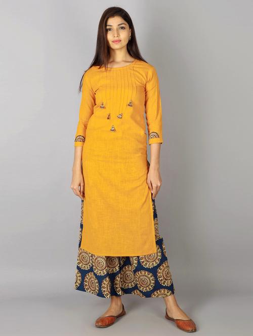 yellow cotton blend kurta palazzo set - 17819674 - Very Small Image - 1
