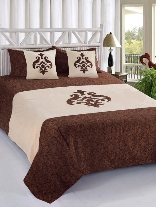 homesajjadouble bed sheet with 2 pillow covers and 2 cushions covers , ing size - 90'' x 100'' (damask coffee) - 17819692 - Very Small Image - 1