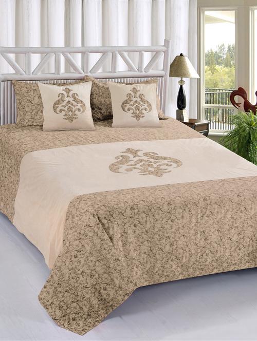 homesajjadouble bed sheet with 2 pillow covers and 2 cushions covers , ing size - 90'' x 100'' (damask gold beige) - 17819694 - Very Small Image - 1