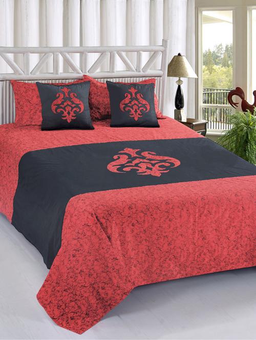 homesajjadouble bed sheet with 2 pillow covers and 2 cushions covers , ing size - 90'' x 100'' (damask maroon black) - 17819695 - Very Small Image - 1