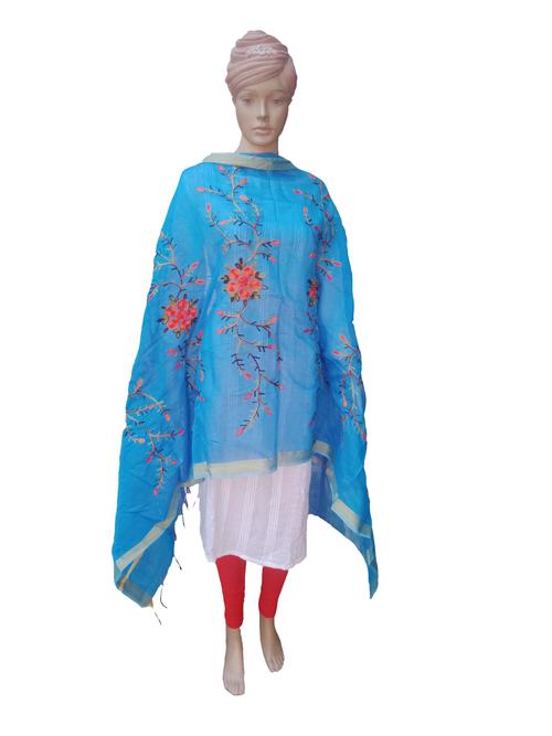 turquoise chanderi dupatta - 17819925 - Very Small Image - 1