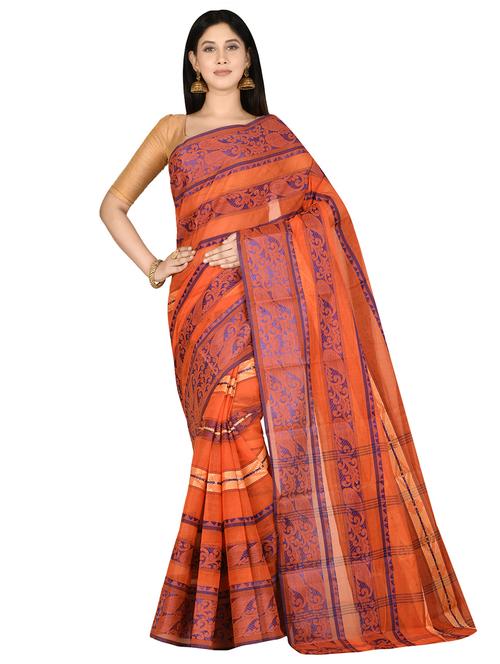 orange cotton tant saree - 17820396 - Very Small Image - 1