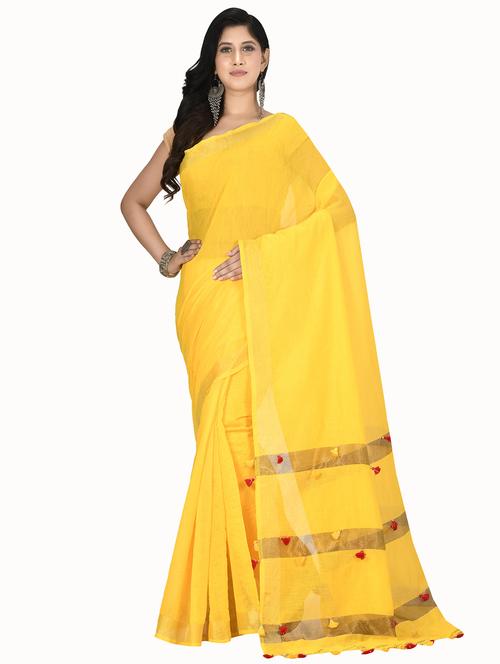 yellow cotton silk tant saree with blouse - 17820402 - Very Small Image - 1