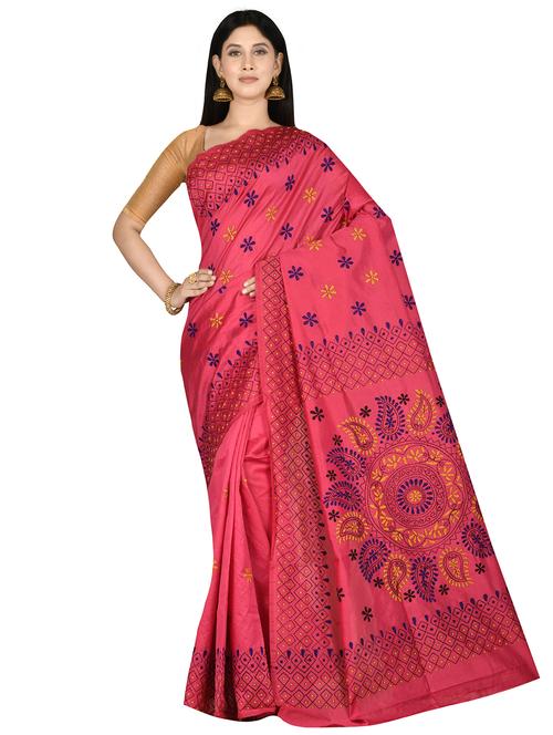 pink cotton silk tant saree with blouse - 17820425 - Very Small Image - 1