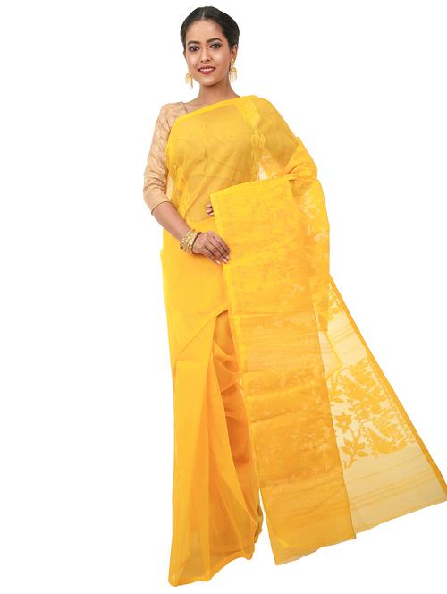 yellow cotton silk jamdani saree - 17820539 - Very Small Image - 1