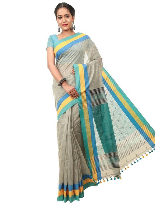 multi colored cotton silk tant saree with blouse - 17820555 - Very Small Image - 1