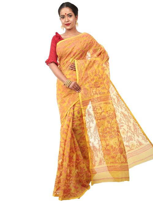 yellow cotton silk jamdani saree - 17820558 - Very Small Image - 1